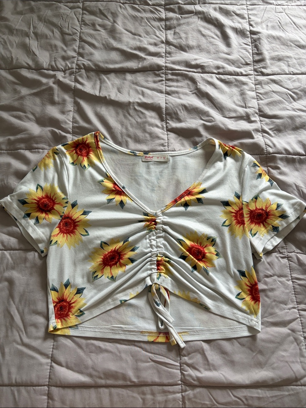 Sunflower Ruched Front Crop Tee - White